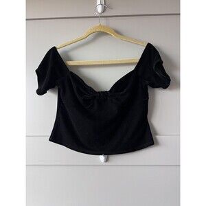 Sincerely Jules Shirt Womens‎ XL Black Velvet Off Shoulder Puff Sleeve Crop Top